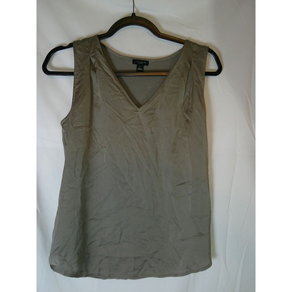 Ann Taylor Factory Womens Olive Taupe Mixed Media V-Neck Sleeveless Blouse S